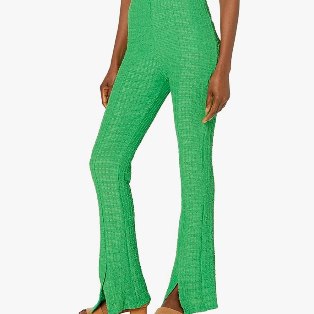 Astr Green Flare Knit Pants with Textured Pattern